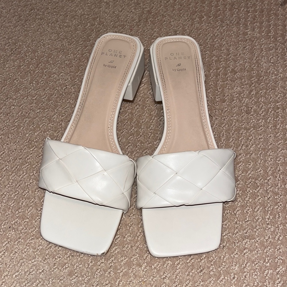 One Planet white small heal woven sandal